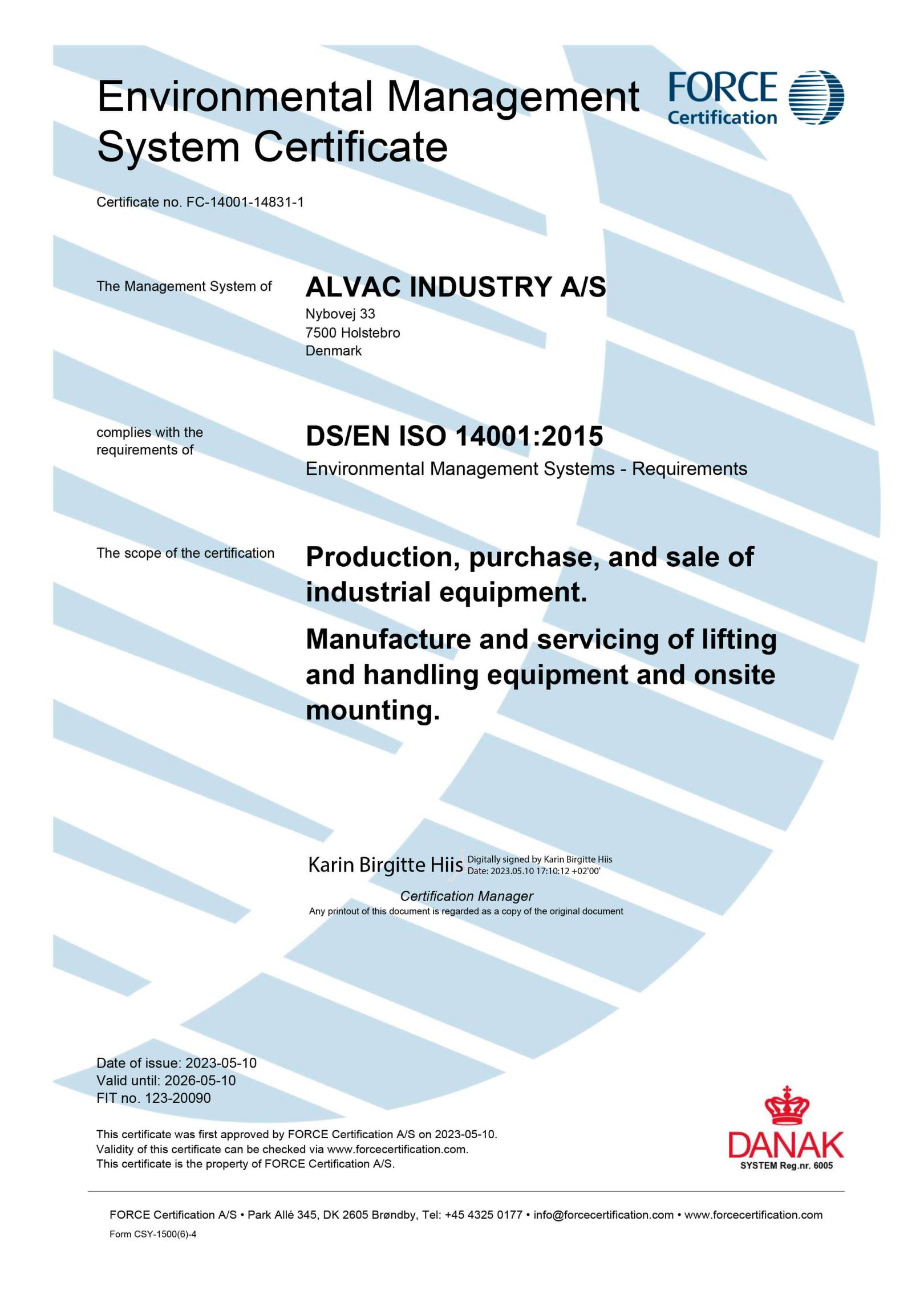 ISO 14001:2015 certification